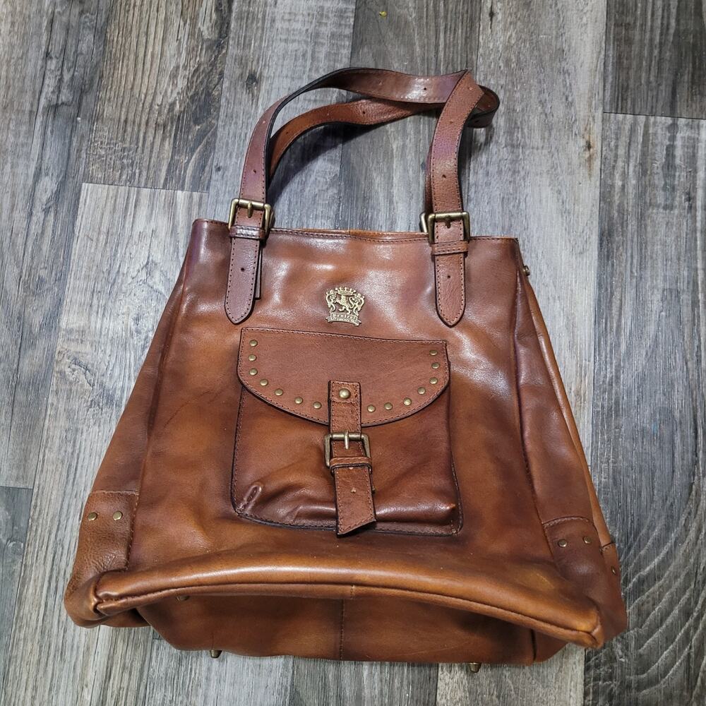 Pratesi Firenze Boccaccio Brown Cognac Leather Italy Italian Bag